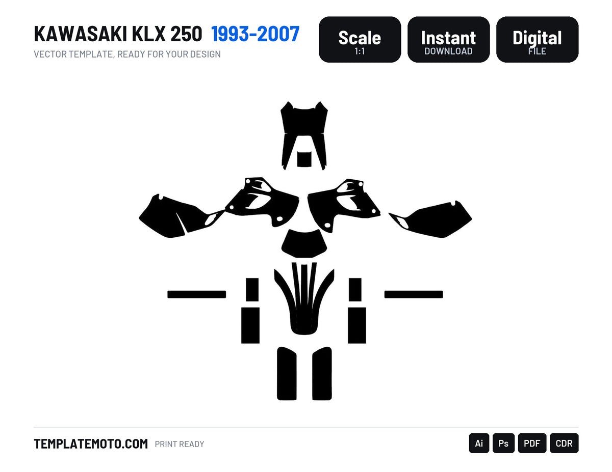 KAWASAKI KLX 250 1993-2007 template vector