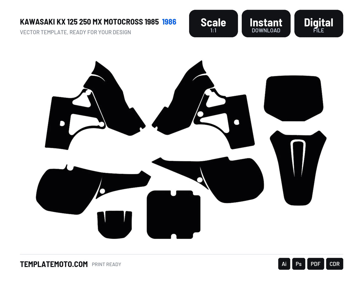 Kawasaki KX 125 250 MX Motocross 1985 1986 Graphics Template