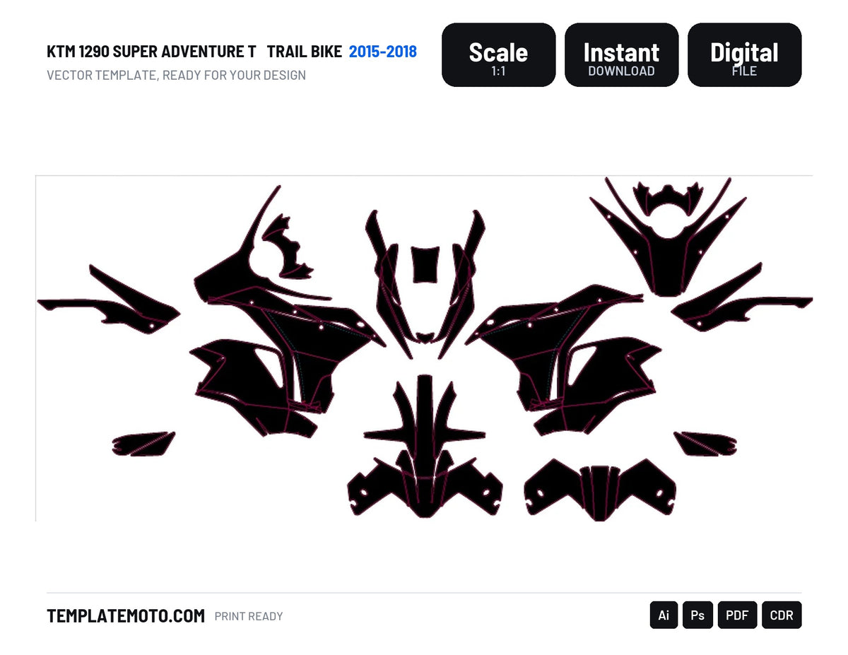 KTM 1290 SUPER ADVENTURE T 2015-2018 Trail Bike Graphics Template Vector