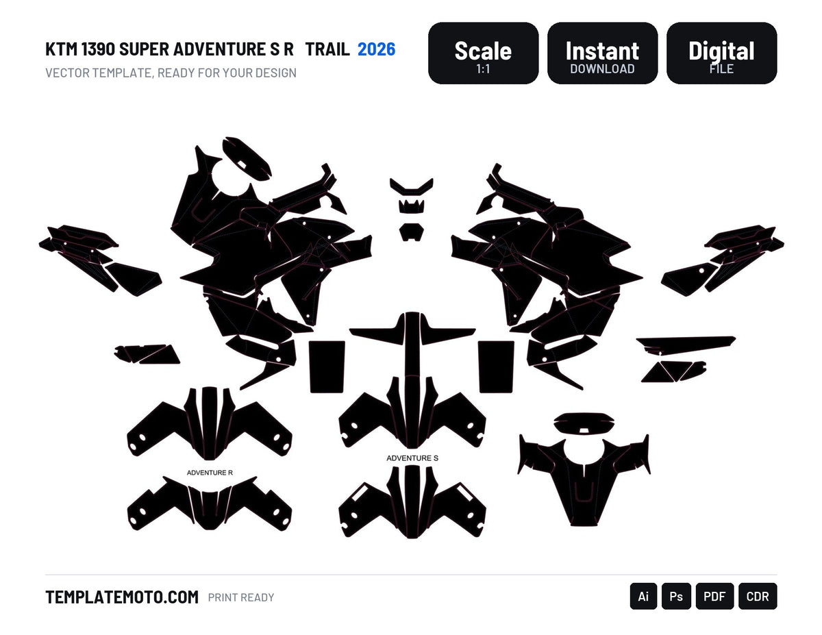 KTM 1390 SUPER ADVENTURE S R 2026 Trail Template Graphics Vector