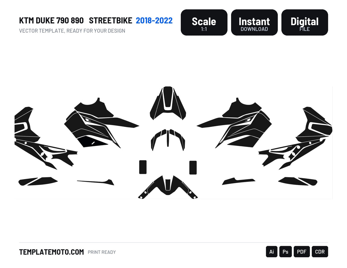 KTM DUKE 790 890 2018-2022 Streetbike Graphics Template Vector