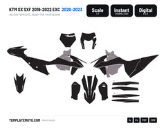 KTM SX SXF 2019-2022 and EXC 2020-2023 graphics template, scale 1:1 vector file