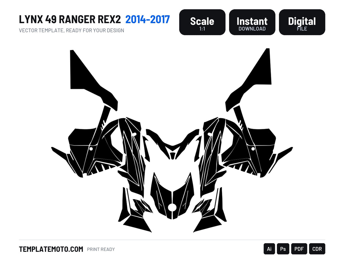 LYNX 49 RANGER REX2 2014-2017 Snowmobile Graphics Template Vector, scale 1:1 vector file