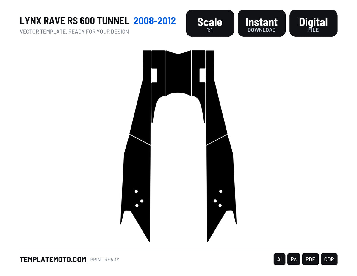 LYNX RAVE RS 600 TUNNEL 2008-2012 Snowmobile Graphics Template Vector, scale 1:1 vector file