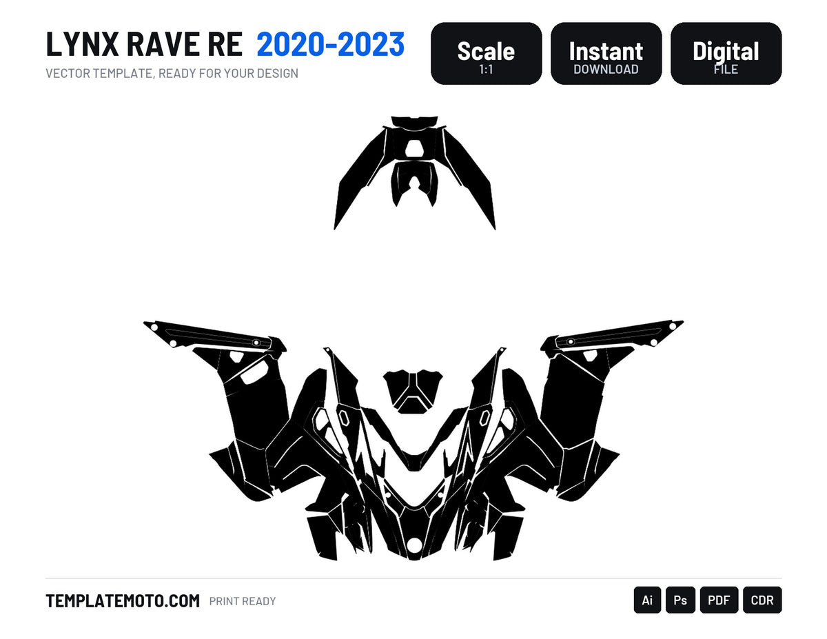 LYNX RAVE RE 2020-2023 Snowmobile Graphics Template Vector, scale 1:1 vector file