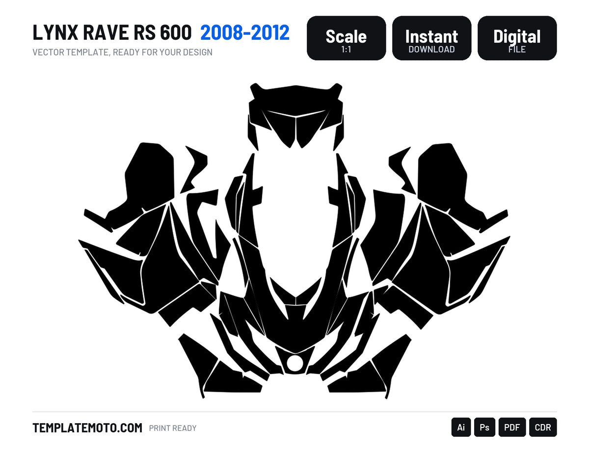 LYNX RAVE RS 600 2008-2012 Snowmobile Graphics Template Vector, scale 1:1 vector file