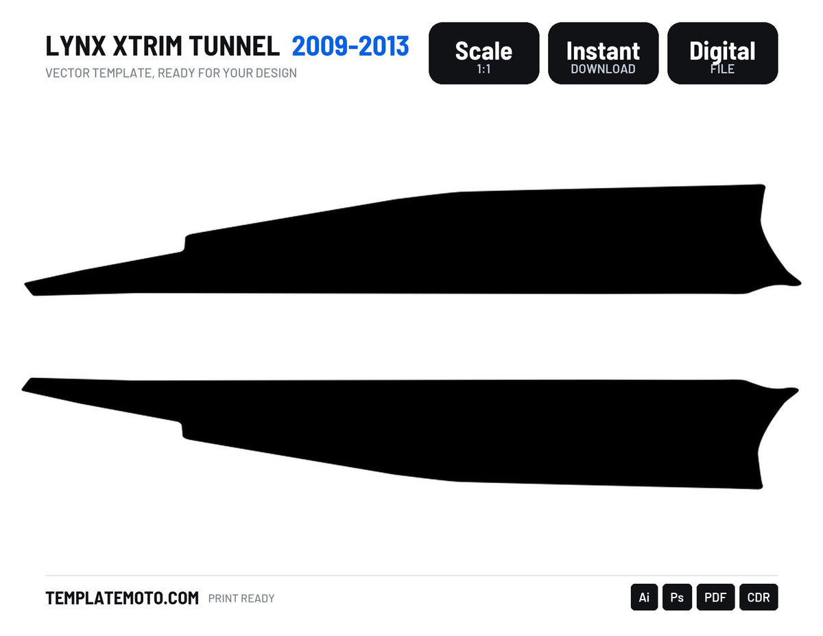 LYNX XTRIM TUNNEL 2009-2013 Snowmobile Graphics Template Vector, scale 1:1 vector file