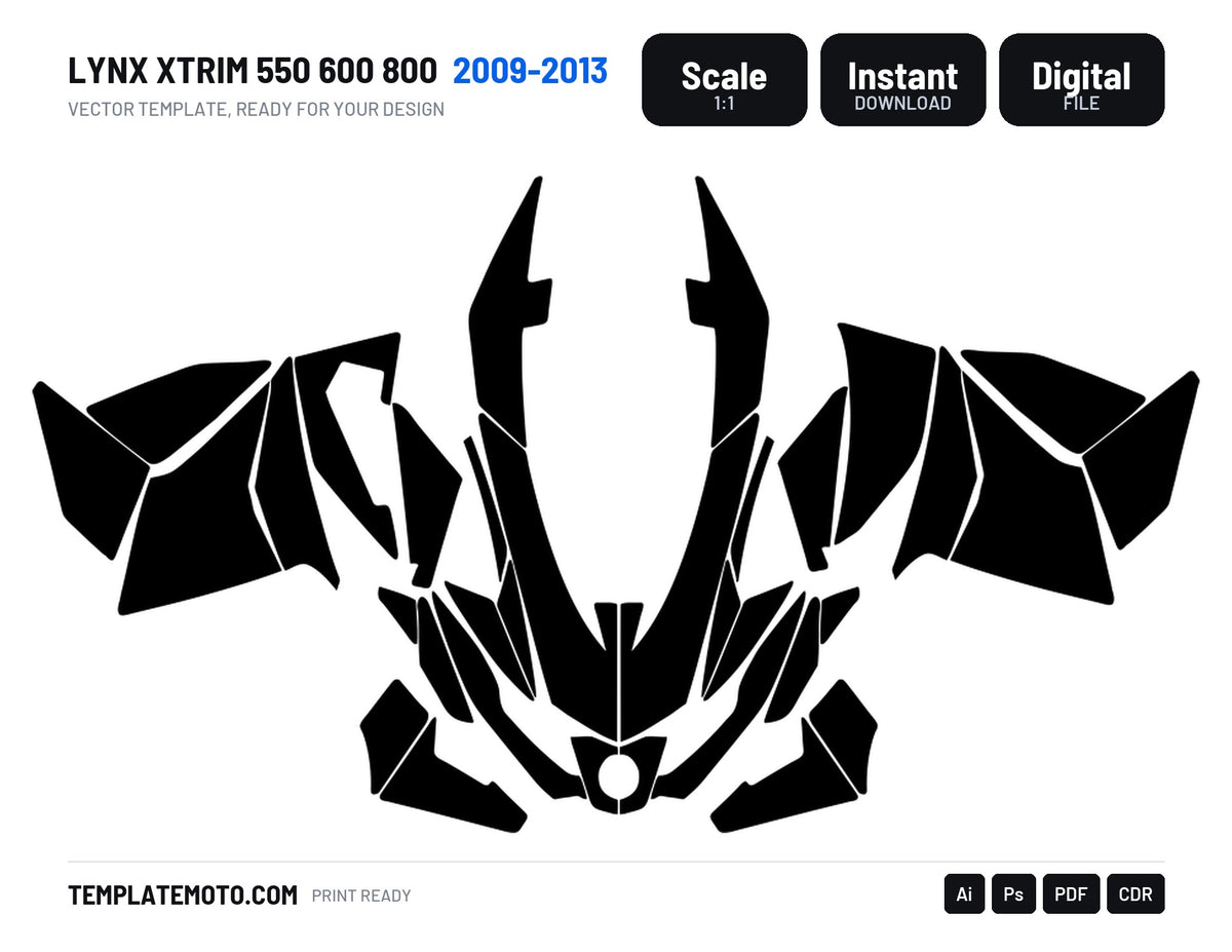 LYNX XTRIM 550 600 800 2009-2013 Snowmobile Graphics Template Vector, scale 1:1 vector file