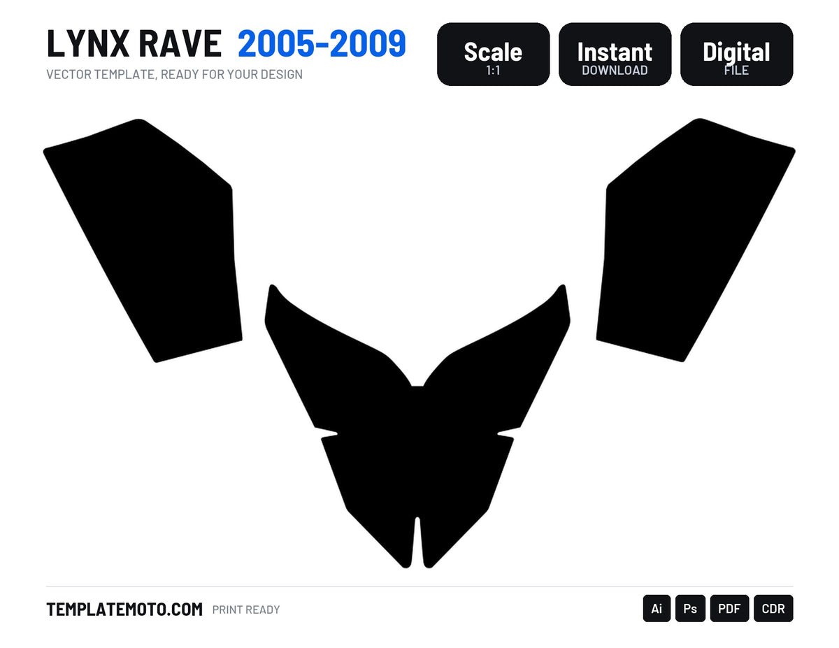 LYNX RAVE 2005-2009 Snowmobile Graphics Template Vector, scale 1:1 vector file