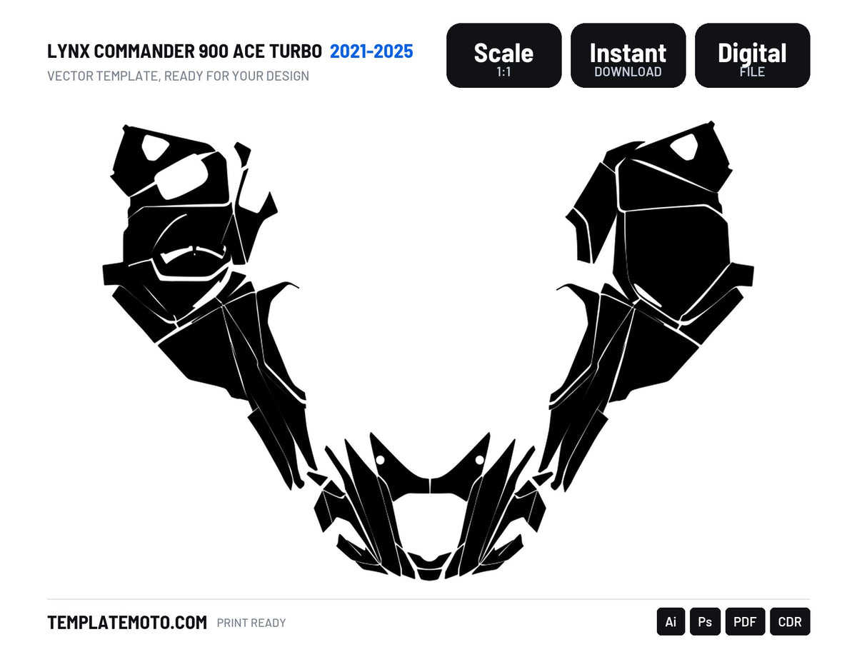 LYNX COMMANDER 900 ACE TURBO 2021-2025 Snowmobile Graphics Template Vector, scale 1:1 vector file