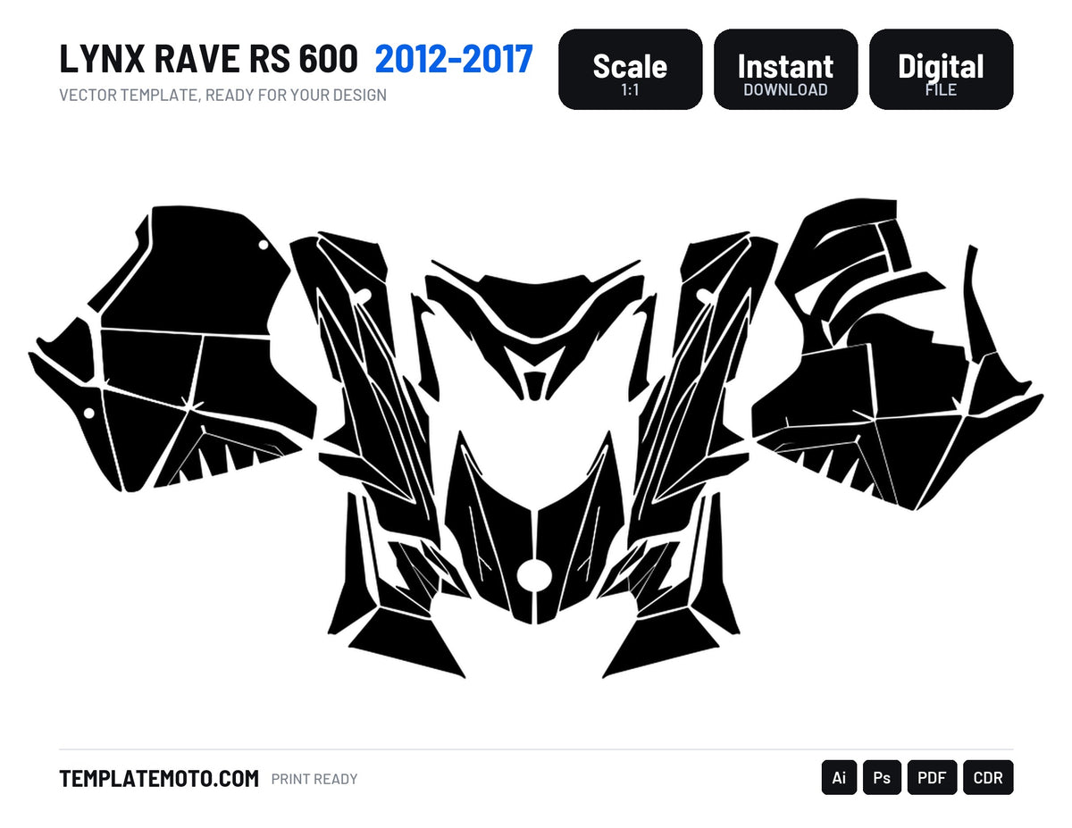 LYNX RAVE RS 600 2012-2017 Snowmobile Graphics Template Vector, scale 1:1 vector file
