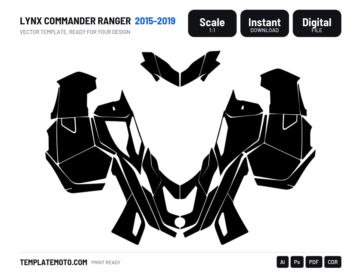 LYNX COMMANDER RANGER 2015-2019 Snowmobile Graphics Template Vector, scale 1:1 vector file