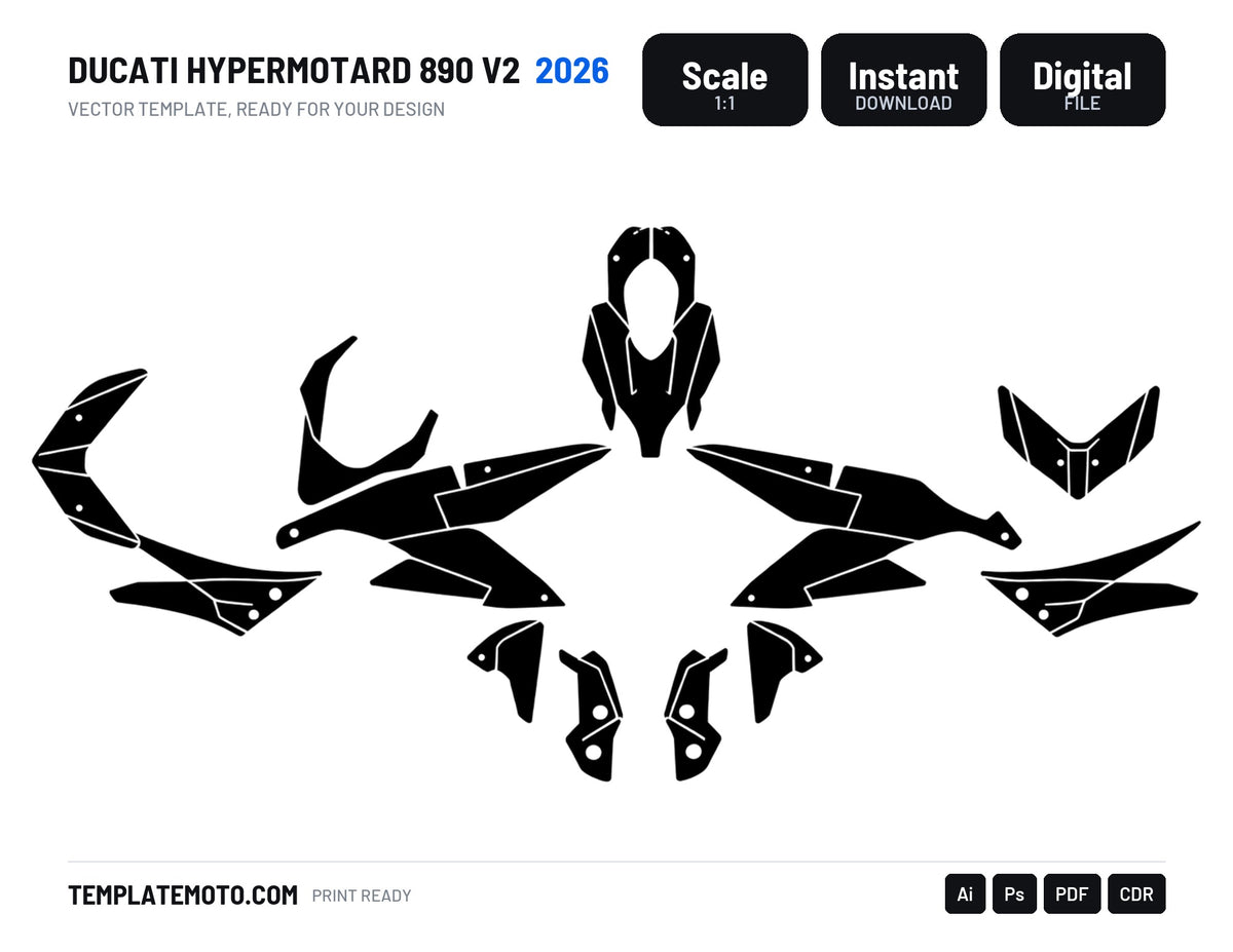 DUCATI HYPERMOTARD 890 V2 2026 Graphics Template Vector, scale 1:1 vector file