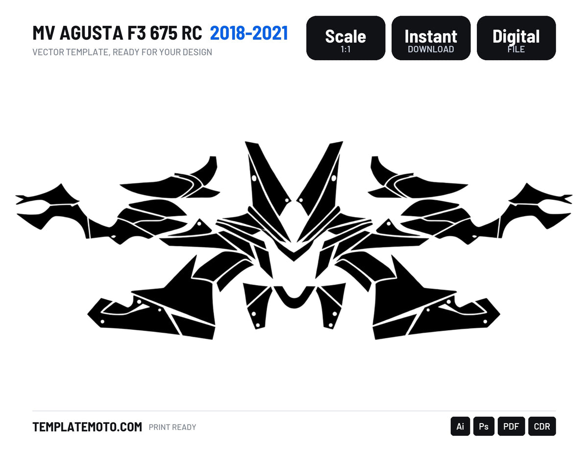 MV AGUSTA F3 675 RC 2018-2021 Graphics Template Vector, scale 1:1 vector file