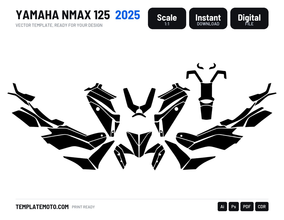 YAMAHA NMAX 125 2025 Graphics Template Vector, scale 1:1 vector file