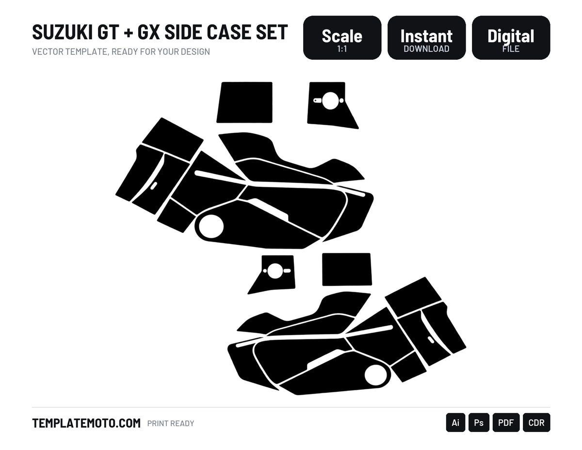 SUZUKI GT + GX SIDE CASE SET Graphics Template Vector, scale 1:1 vector file