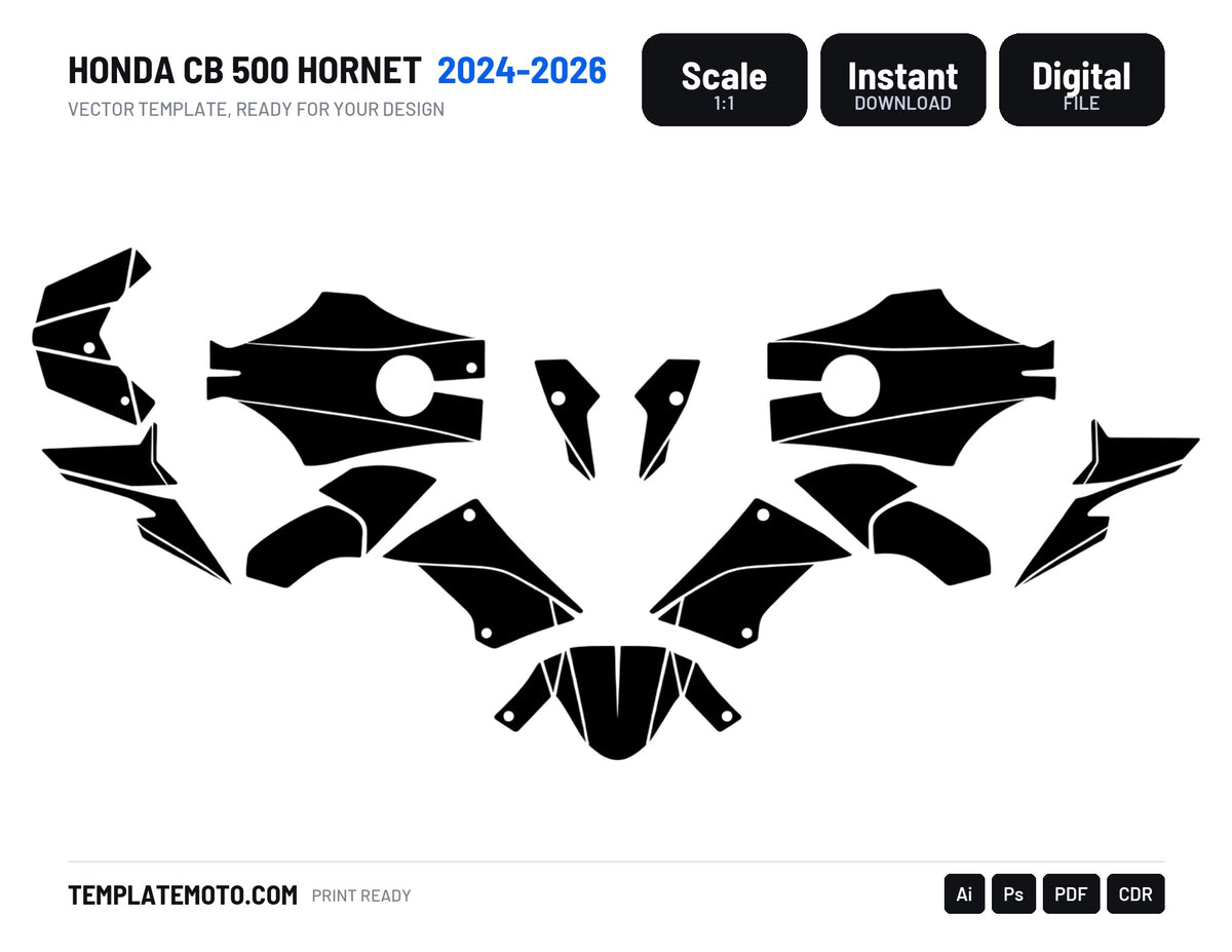HONDA CB 500 HORNET 2024-2026 Graphics Template Vector, scale 1:1 vector file