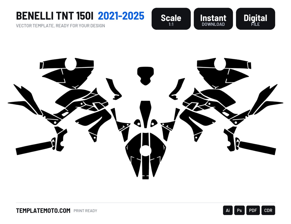 BENELLI TNT 150i 2021-2025 Graphics Template Vector, scale 1:1 vector file