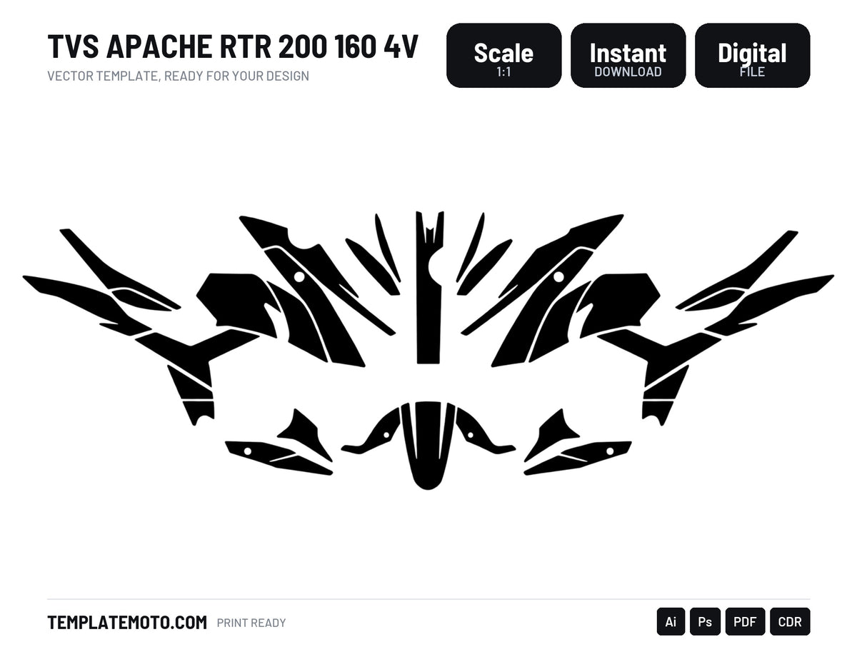 TVS APACHE RTR 200 160 4V Graphics Template Vector, scale 1:1 vector file