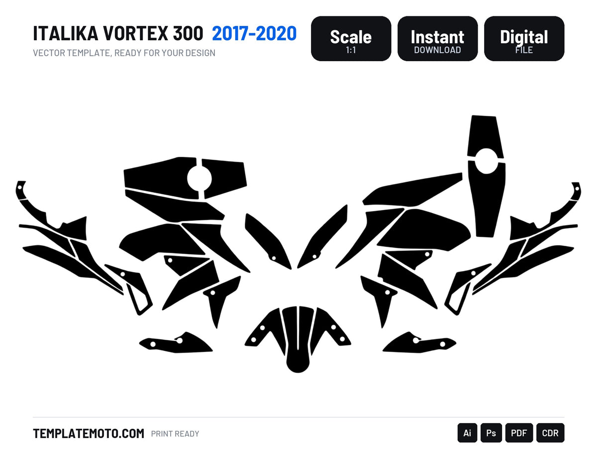 ITALIKA VORTEX 300 2017-2020 Graphics Template Vector, scale 1:1 vector file