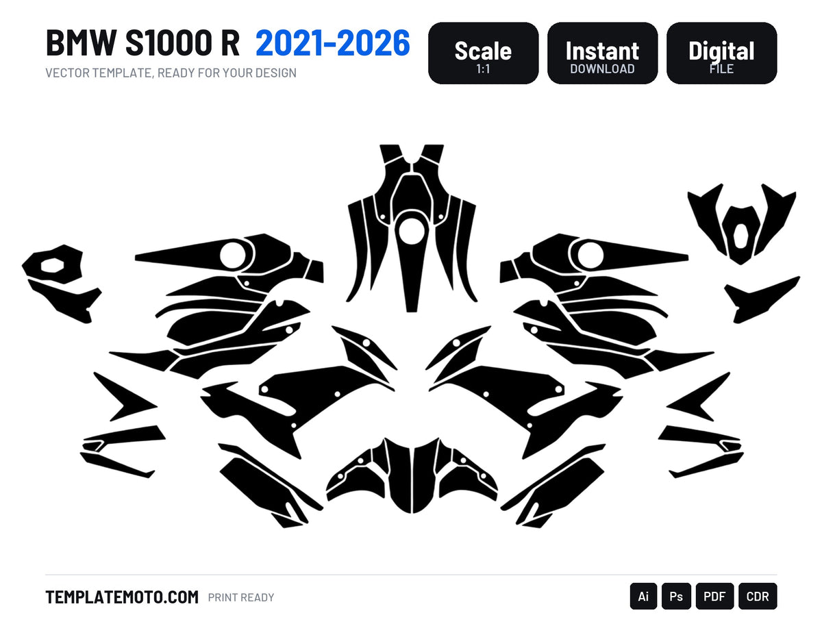 BMW S1000 R 2021-2026 Graphics Template Vector, scale 1:1 vector file