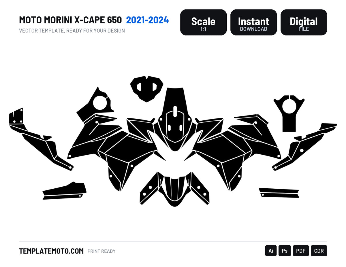 MOTO MORINI X-CAPE 650 2021-2024 Graphics Template Vector, scale 1:1 vector file