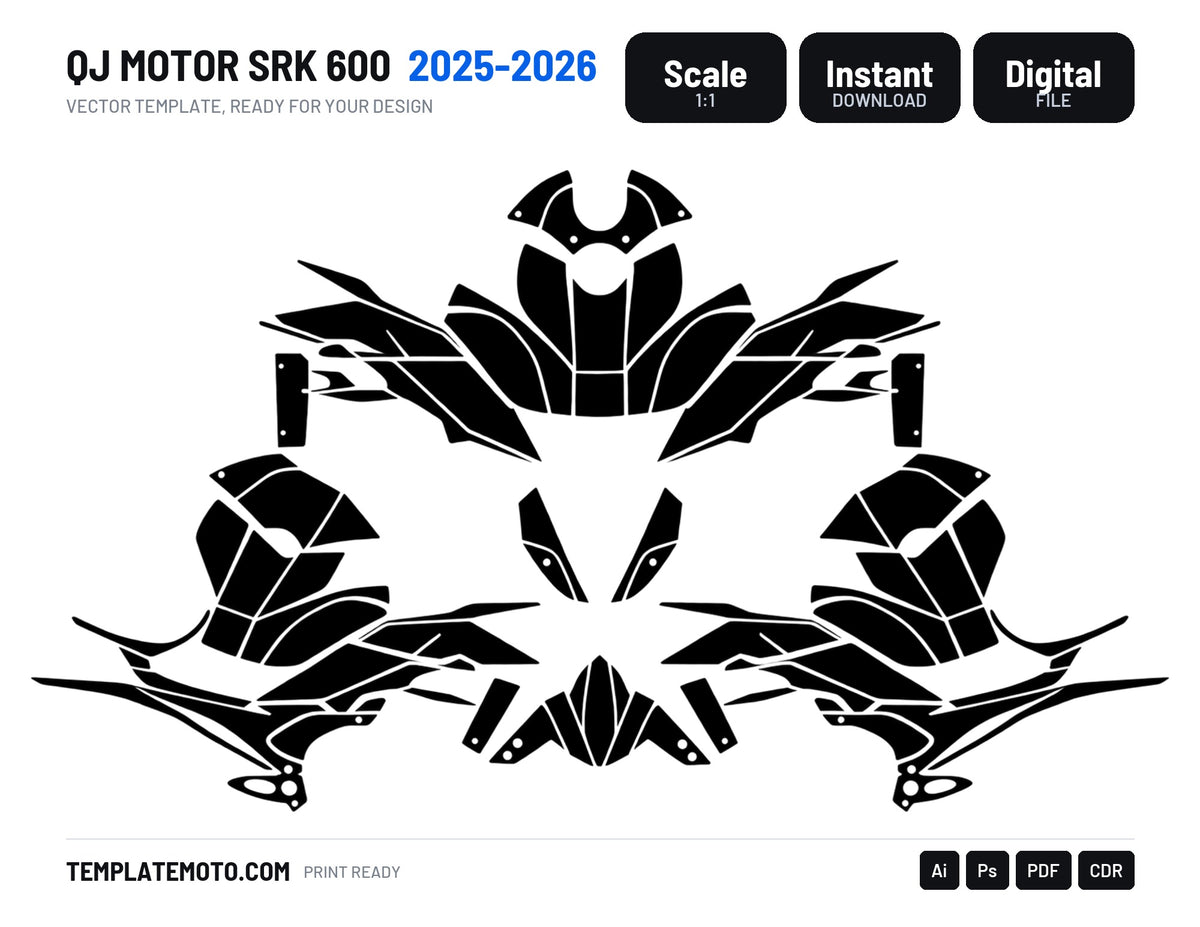 QJ Motor SRK 600 2025-2026 Graphics Template Vector, scale 1:1 vector file