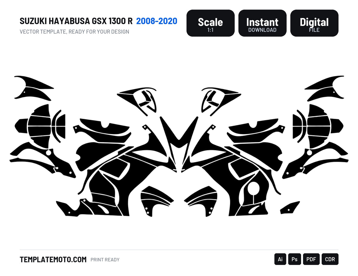 SUZUKI HAYABUSA GSX 1300 R 2008-2020 Graphics Template Vector, scale 1:1 vector file