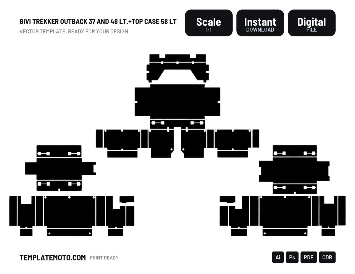 GIVI Trekker Outback 37 and 48 Lt.+Top Case 58 Lt Graphics Template Vector, scale 1:1 vector file