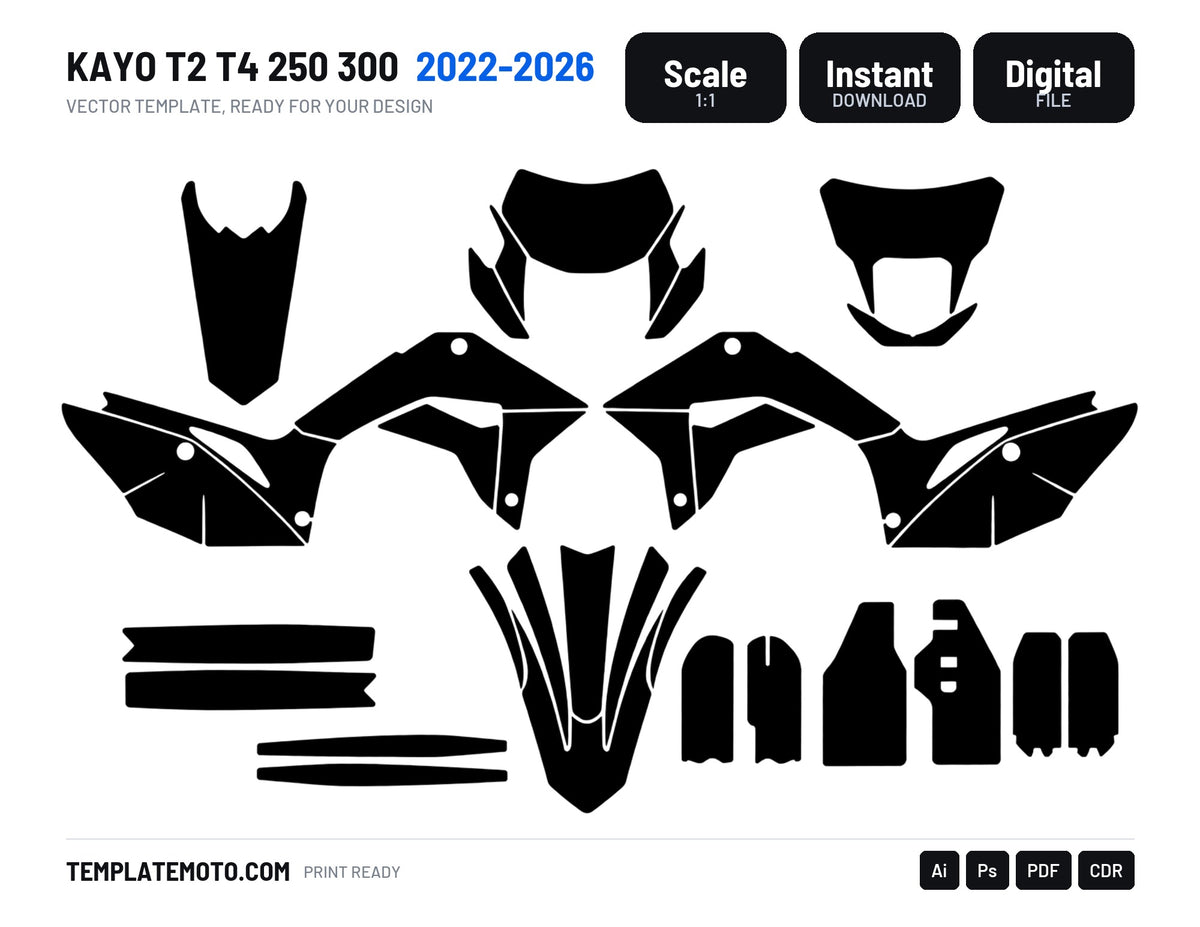 KAYO T2 T4 250 300 2022-2026 Graphics Template Vector, scale 1:1 vector file