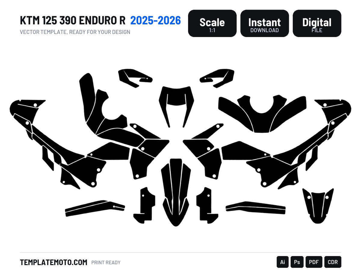 KTM 125 390 ENDURO R 2025-2026 Graphics Template Vector, scale 1:1 vector file