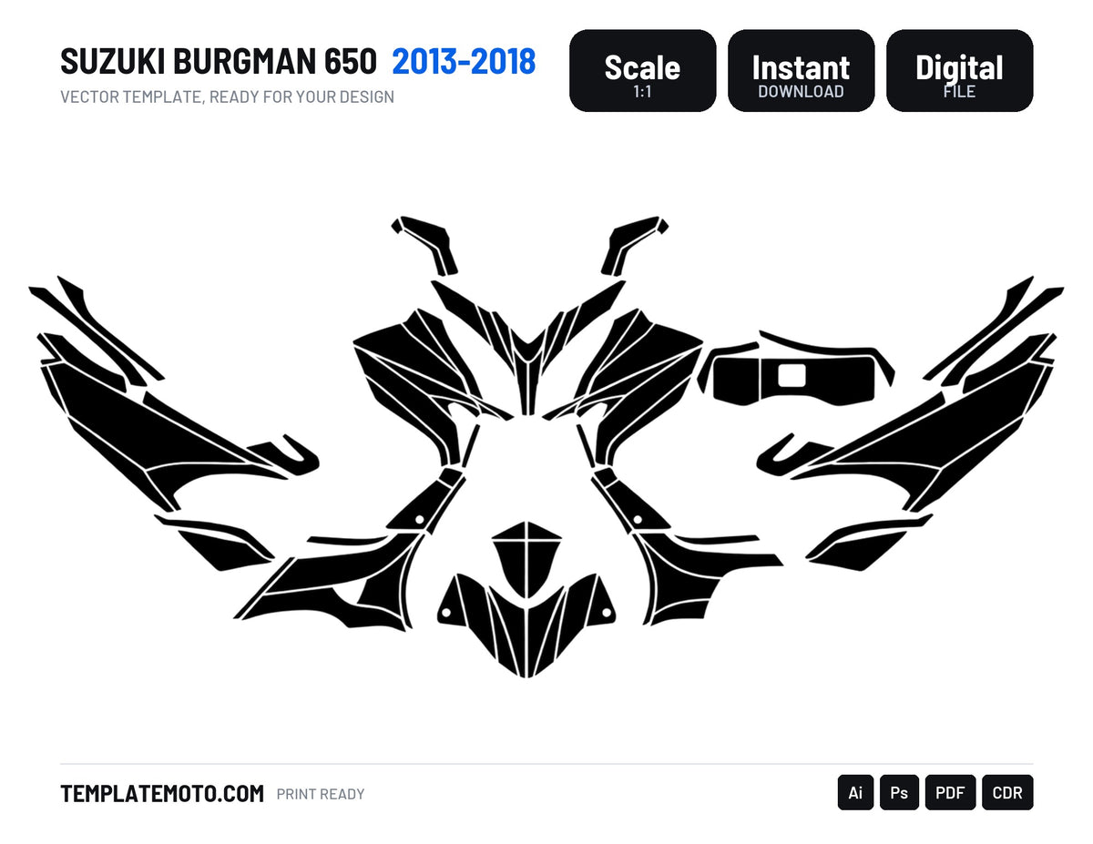 SUZUKI BURGMAN 650 2013-2018 Graphics Template Vector, scale 1:1 vector file