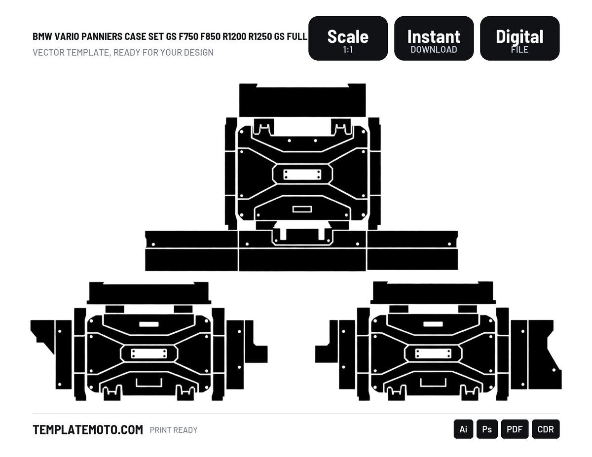 BMW VARIO Panniers Case set GS F750 F850 R1200 R1250 GS Full kit Graphics Template Vector, scale 1:1 vector file