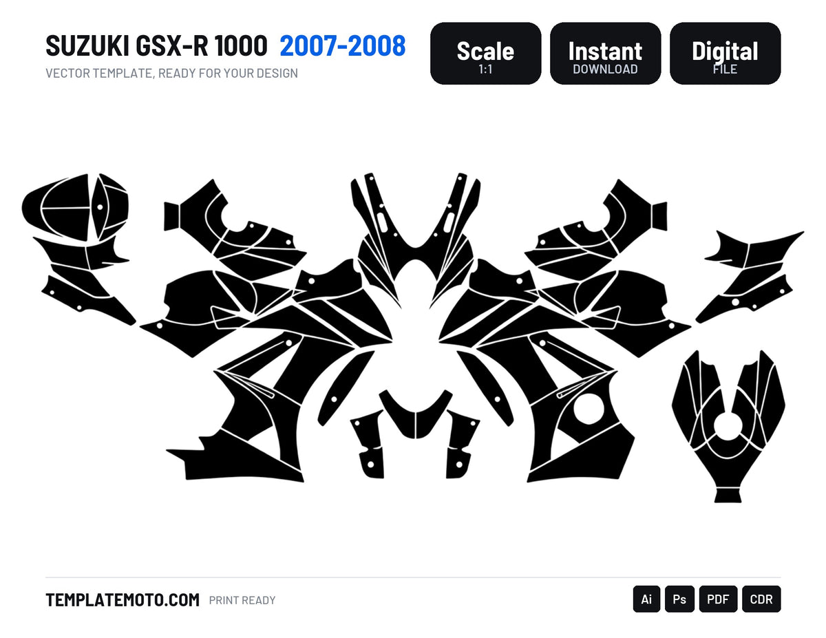 SUZUKI GSX-R 1000 2007-2008 Graphics Template Vector, scale 1:1 vector file