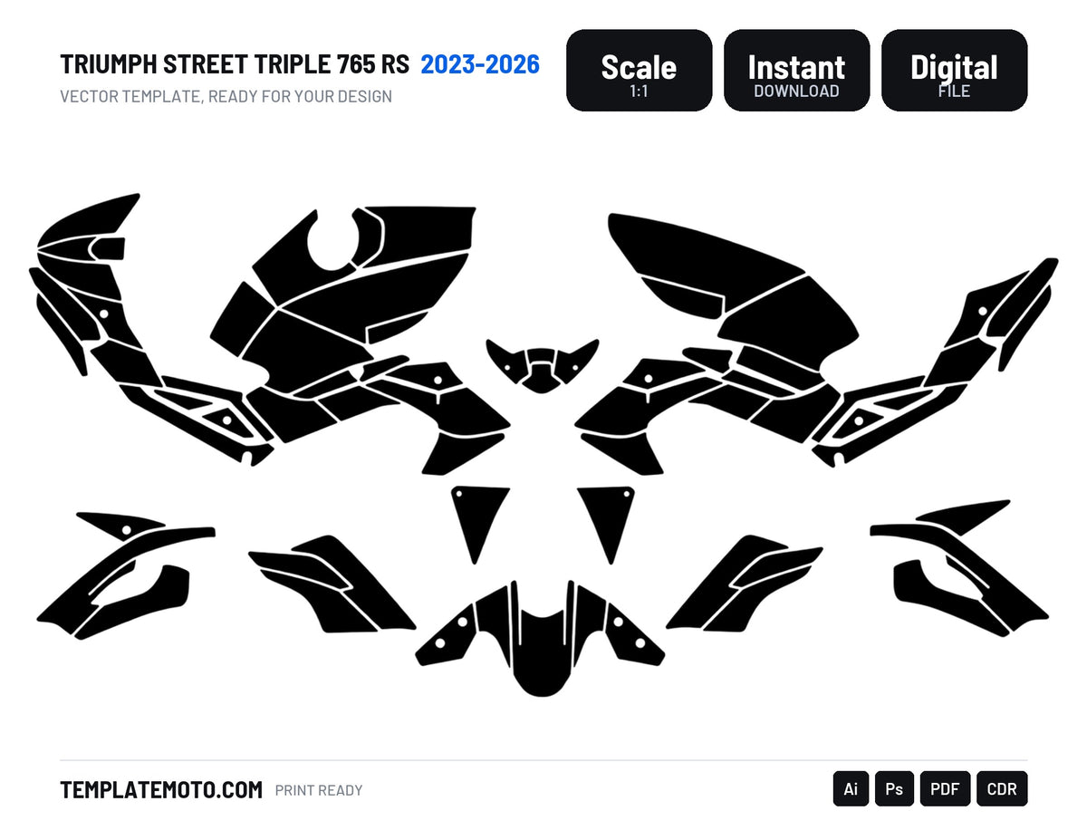 TRIUMPH STREET TRIPLE 765 RS 2023-2026 Graphics Template Vector, scale 1:1 vector file