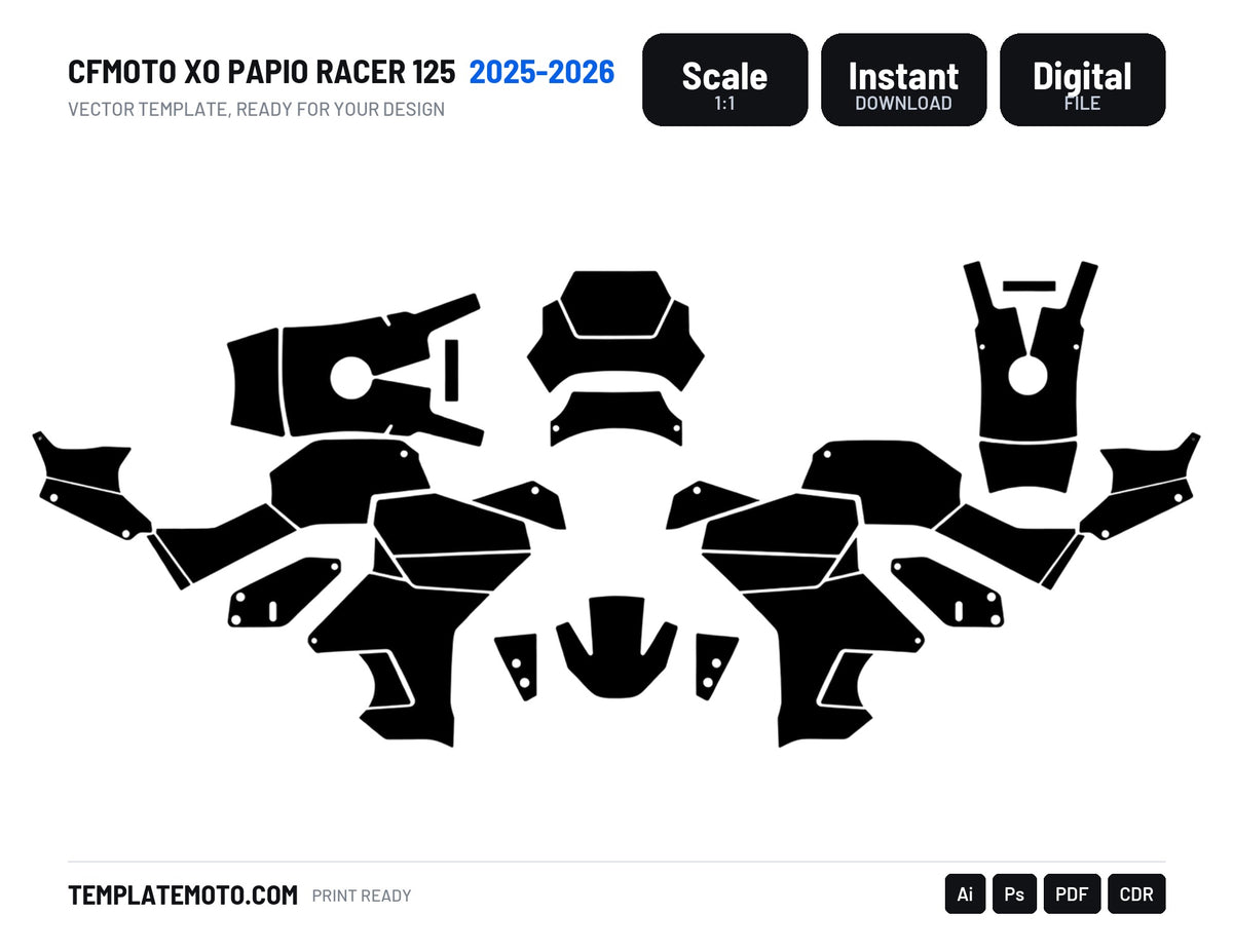 CFMoto XO PAPIO RACER 125 2025-2026 Graphics Template Vector, scale 1:1 vector file