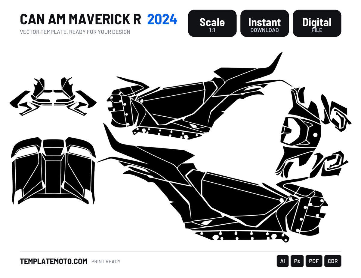 CAN AM MAVERICK R 2024 Graphics Template Vector, scale 1:1 vector file