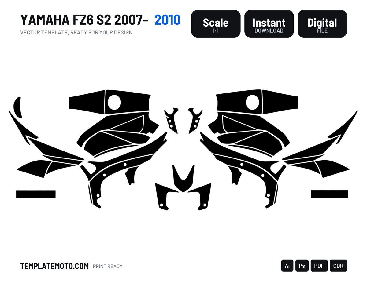 YAMAHA FZ6 S2 2007–2010 Graphics Template Vector, scale 1:1 vector file