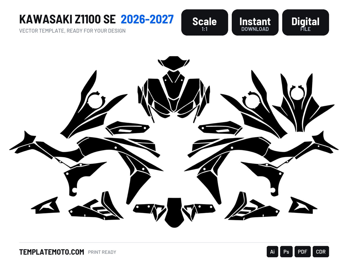 KAWASAKI Z1100 SE 2026-2027 Graphics Template Vector, scale 1:1 vector file