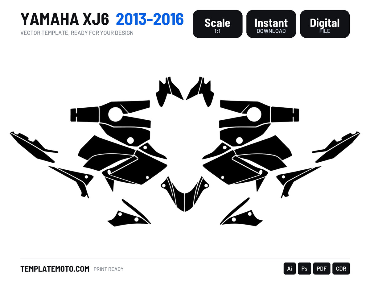 YAMAHA XJ6 2013-2016 Graphics Template Vector, scale 1:1 vector file
