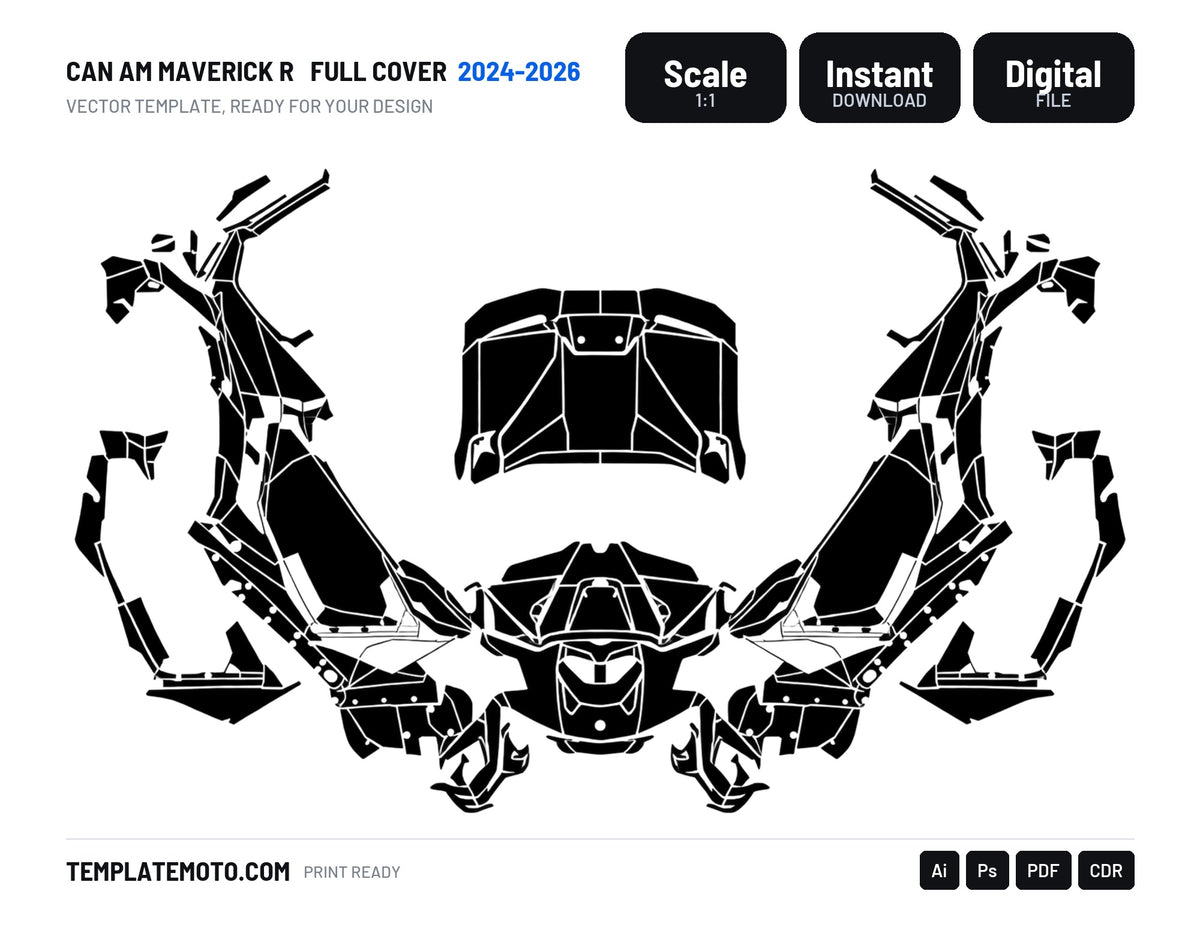 CAN AM MAVERICK R 2024-2026 Full Cover Graphics Template Vector, scale 1:1 vector file