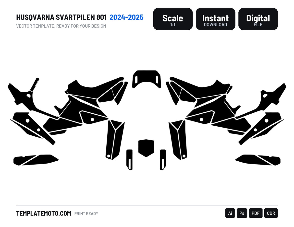 HUSQVARNA SVARTPILEN 801 2024-2025 Graphics Template Vector, scale 1:1 vector file