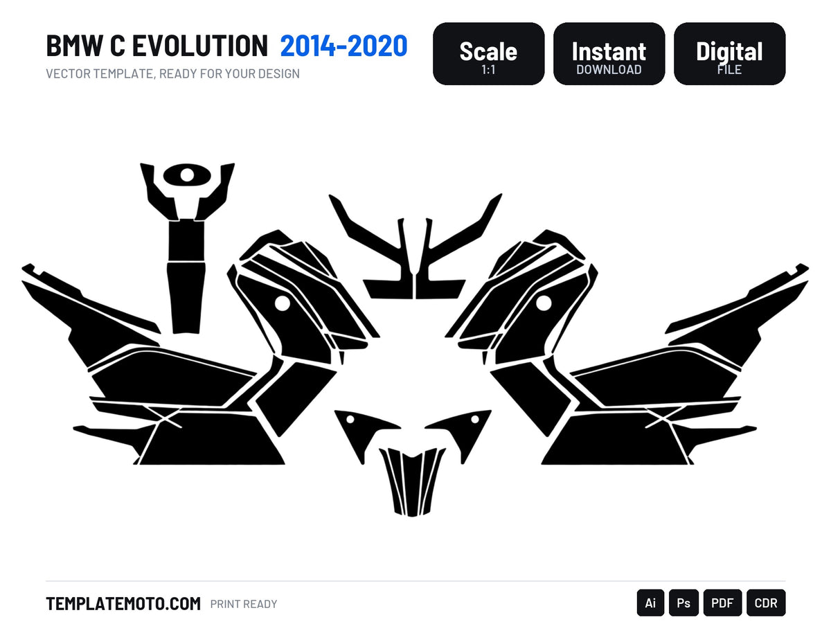 BMW C Evolution 2014-2020 Graphics Template Vector, scale 1:1 vector file
