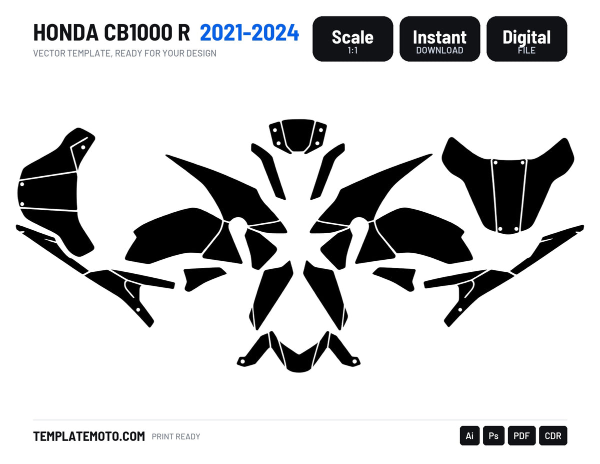 HONDA CB1000 R 2021-2024 Graphics Template Vector, scale 1:1 vector file