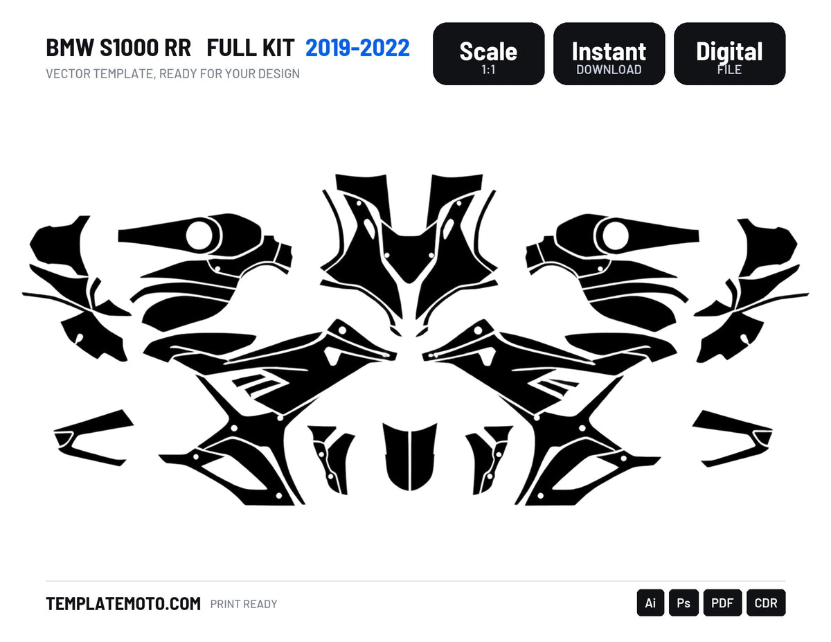 BMW S1000 RR 2019-2022 full kit Graphics Template Vector, scale 1:1 vector file