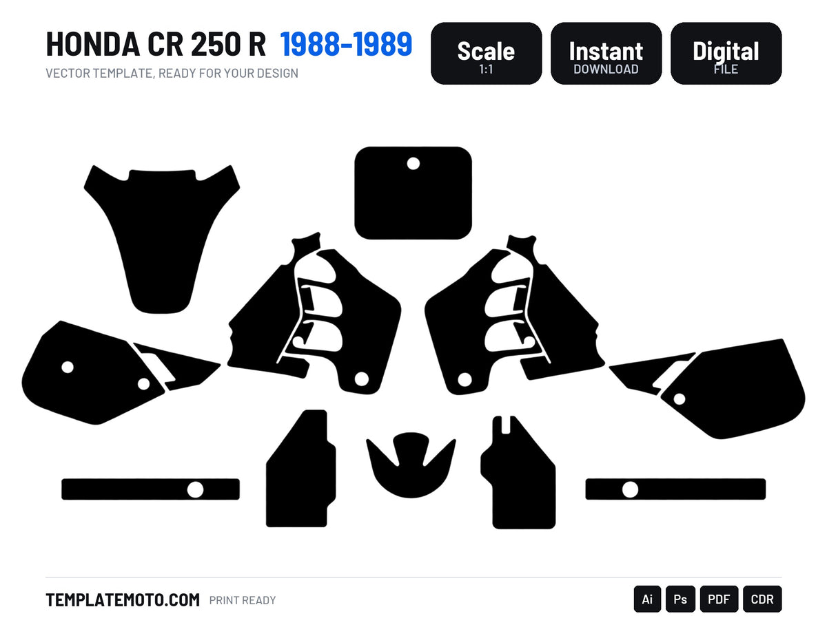 HONDA CR 250 R 1988-1989 Graphics Template Vector, scale 1:1 vector file