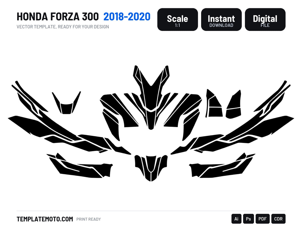 HONDA FORZA 300 2018-2020 Graphics Template Vector, scale 1:1 vector file