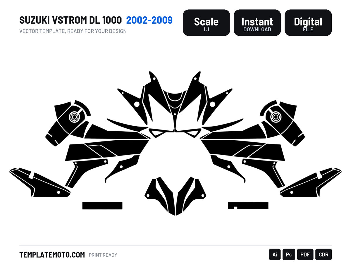 SUZUKI VStrom DL 1000 2002-2009 Graphics Template Vector, scale 1:1 vector file