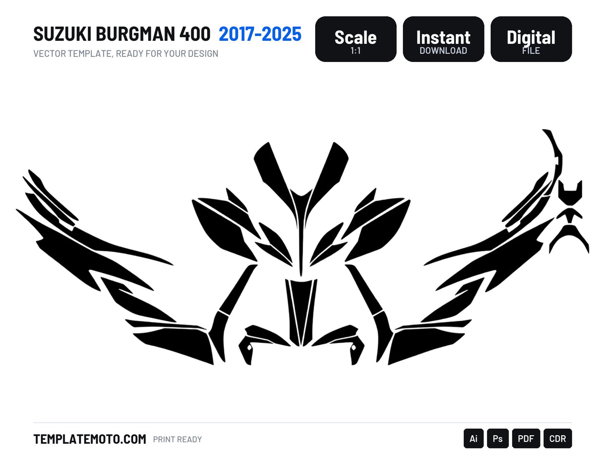 SUZUKI BURGMAN 400 2017-2025 Graphics Template Vector, scale 1:1 vector file