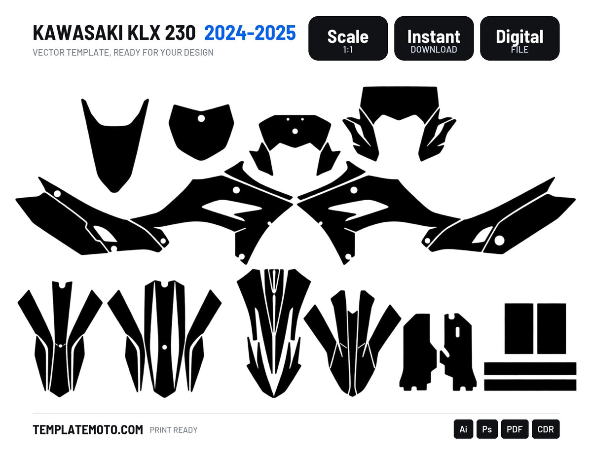 KAWASAKI KLX 230 2024-2025 Graphics Template Vector, scale 1:1 vector file